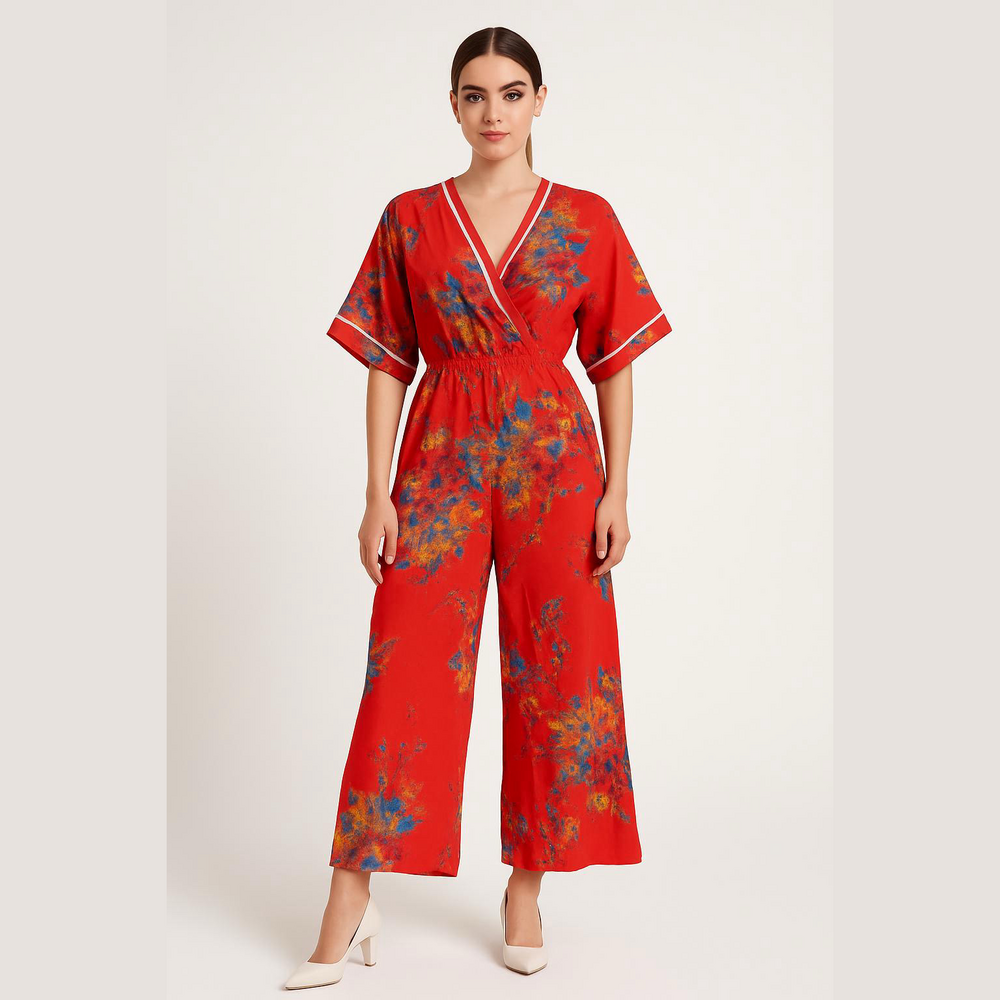 Red Floral Wide-Leg Jumpsuit